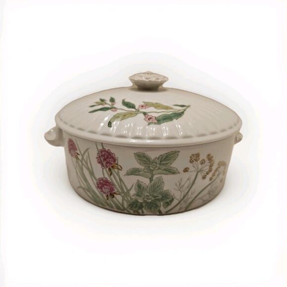 Shafford Herbs and Spices Ribbed Porcelain Covered Casserole Serving Dish Round - Picture 1 of 12